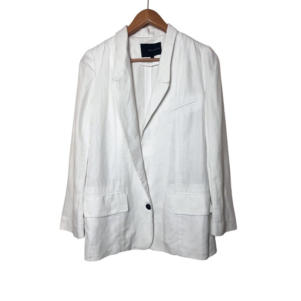 Kai-aakmann White Cotton Flax Blazer Jacket Women’s Medium Classic Minimalist